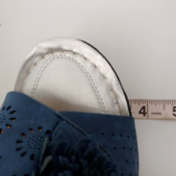 Yasirun Womens Slide Sandals Blue Floral Applique Wedge Heels Slip Ons 41 New - Picture 7 of 9